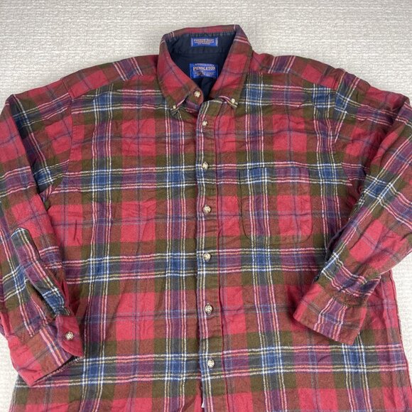 Pendleton Shirt Mens XL Red Button Up 100% Pure virgin Wool Plaid Flannel Casual - Picture 8 of 16